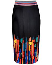 Lalipop Design - Black Midi Pleated Skirt With Colorful House Prints - Lyst