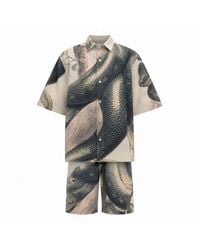 mysimplicated - Neutrals Short Sleeve Shirt And Bermuda Set With Snake Design - Lyst
