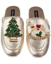 Laines London - Classic Mules With Christmas Tree & Rocking Horse Brooches - Lyst