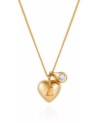 Lee Renee - Heart Initial & Diamond Pendant Necklace Gold - Lyst