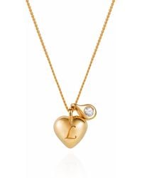 Lee Renee - Heart Initial & Diamond Pendant Necklace Gold - Lyst