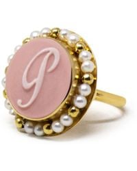 Vintouch Italy - Initial P Cameo Ring With Pearls - Lyst