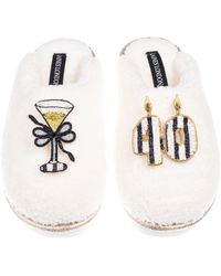 Laines London - Teddy Closed Toe Slippers With Stripe 40Th Birthday & Champagne Glass Brooches - Lyst