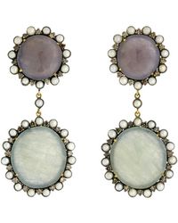 Artisan - Multi Sapphire & Pearl Pave Diamond In 18k Solid With Silver Beautiful Earrings - Lyst