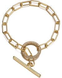 Genevive Jewelry - Rachel Glauber Plated With Cubic Zirconia Oversized Toggle Clasp Elongated Oval Cable Link Bracelet - Lyst