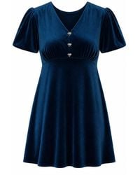 Yumi' - Velvet Skater Dress With Dimante Bow Detail - Lyst