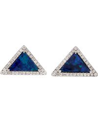Artisan - 18k White Gold Natural Diamond Opal Trillion Stud Earrings Minimal Jewelry - Lyst
