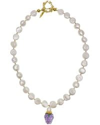 Farra - Irregular Freshwater Pearls With Raspberry Pendant Necklace - Lyst