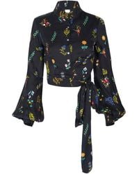 Em & Shi - Midnight Botanica Tie-Up Blouse - Lyst