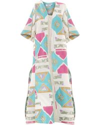 Haris Cotton - Lace Insert Embroidered Linen Kaftan With Batwing Sleeves Multicolour - Lyst