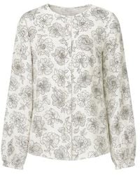 Conquista - Neutrals Long Sleeve Floral Top With Round Neckline & Button Fastening - Lyst