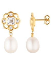 Lulu B London - Topaz & Pearl Gemstone Flower Stud Drop Earrings - Lyst