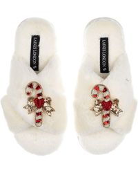 Laines London - Neutrals Classic Laines Christmas Collection Slippers With Double Candy Cane Brooches - Lyst