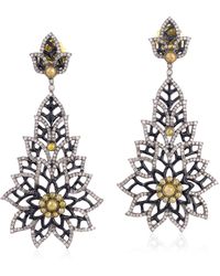 Artisan - Natural Pave Diamonds Made In 18k Gold & Silver Snow Flakes Shaped Dangle Earrings - Lyst