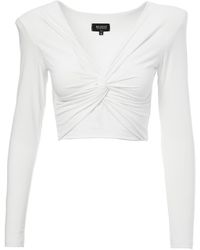 BLUZAT - Ivory Crop Top With Knot - Lyst