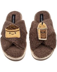 Laines London - Neutrals Laines Boucle Slippers With Laines Loveables Coffee Beans & Frappe Brooches - Lyst