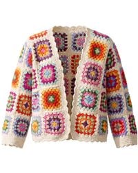 Ana Chic - Cream Granny Square Handmade Crochet Oversized Cardigan - Lyst
