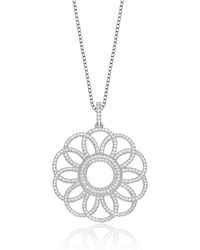 Genevive Jewelry - Sterling Cubic Zirconia Floral Pendant Necklace - Lyst
