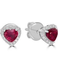 Artisan - Heart Shape Ruby & Diamond Halo Stud Earrings - Lyst