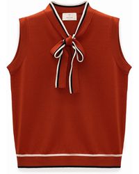 Peraluna - Priscilla Bow-Tied Knit Sleeveless Blouse - Lyst