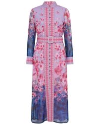 Raishma - Freya Lilac Floral Tie Dye Belted Midi Shirt Dress - Lyst