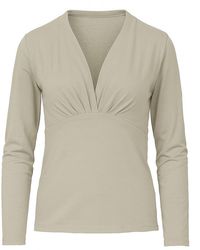 Conquista - Neutrals Sand Long Sleeve Faux Wrap Top - Lyst