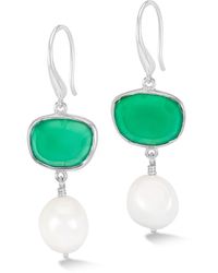 Dower & Hall - Green Onyx Pebble & Pearl Drop Earrings In - Lyst