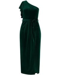 Yumi' - Velvet Frill One Shoulder Midi Dress With Split Hem - Lyst