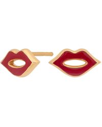 Scream Pretty Gold Red Lips Stud Earrings - Metallic