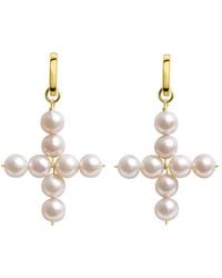 Ora Pearls - Aelia Cross Pearl Hoop Earrings - Lyst