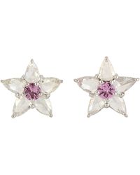 Artisan - Natural Rose Cut Diamond & Pink Sapphire In 18k White Gold Mini Flower Stud Earrings - Lyst