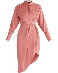Paisie - Asymmetric Hem Shirt Dress In Coral Pink - Lyst