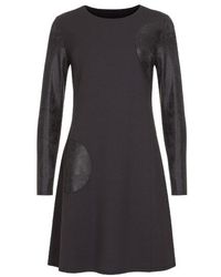 Conquista - Long Sleeve Punto Di Roma Dress With Print Leather Detail - Lyst