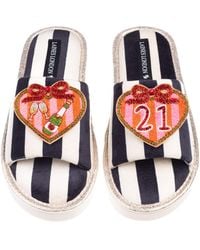 Laines London - Flatform Stripe Open Toe Slippers With Stripe Heart 21St Birthday Brooches - Lyst