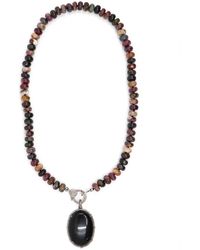 Shar Oke - Neutrals / Tourmaline & Onyx Silk Knotted Diamond Beaded Necklace - Lyst