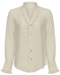 Guinea London - Neutrals Cream Silk Bouse With Ruffles - Lyst