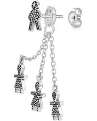 Unaloe - Sterling Textured Girl Charm Chain Drop Earrings – Artisan Designer Jewelry For - Lyst