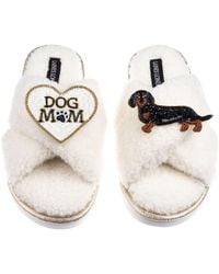 Laines London - Neutrals Boucle Slippers With Dog Mum/Mom & & Tan Dachshund Brooches - Lyst