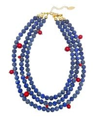 Farra - Multi-Layers Matte Lapis With Coral Statement Necklace - Lyst
