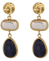Ebru Jewelry - Vintage Style Pearl & Sapphire Gemstone Gold Earrings - Lyst