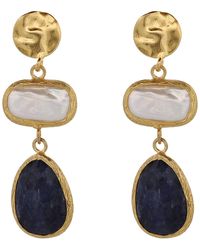 Ebru Jewelry - Vintage Style Pearl & Sapphire Gemstone Gold Earrings - Lyst