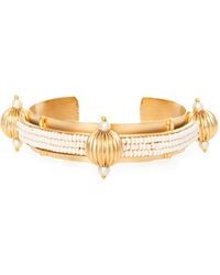 Meraki by Rashmi Bajaj - Faustina Plated Cuff Bracelet With Delicate Pearl - Lyst