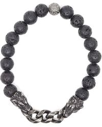 Shar Oke - Stainless Steel Panther & Natural Lava Beaded Bracelet - Lyst