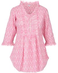 At Last - Sophie Cotton Shirt In Fresh Pink & White - Lyst