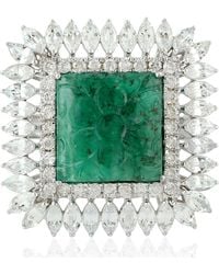 Artisan - 18K Carved Emerald & Sapphire Diamond Floral Statement Ring - Lyst