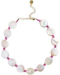 Adriana Pappas Designs - Coin Pearl Choker On Colored Cord - Lyst