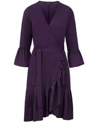 Conquista - Aubergine Wrap Dress Viscose With Bell Sleeves - Lyst