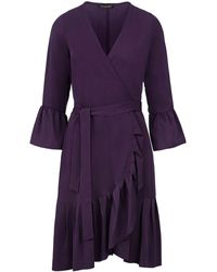 Conquista - Aubergine Blue Wrap Dress Viscose With Bell Sleeves. - Lyst