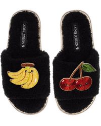 Laines London - Teddy Slider Slippers With Laines Lovables Banana & Cherry Brooches - Lyst
