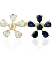Artisan - Pear Cut Natural Sapphire & Diamond Cuff Ring 18k Yellow Gold Jewelry - Lyst